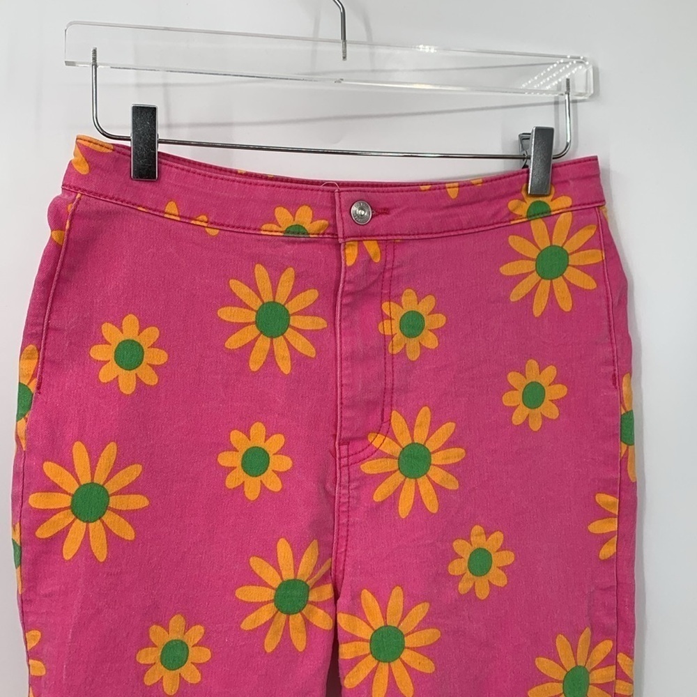 Free People Youthquake flared pink jeans flower daisy raw hem retro 70s women 30 - Picture 4 of 6
